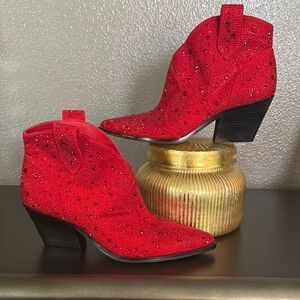 Red Embellished Women's Ankle Boots